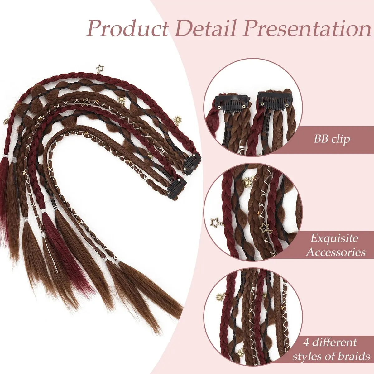 20 Inches Bohemia Clip in Hair Extensions Handmade Synthetic Weaving Clip-on Long Braid Fairy Hair Synthetic Hair Extensions