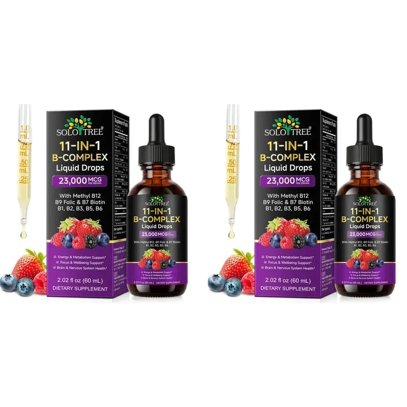 B-Complex Liquid Drops 11-in-1 Methyl B12 Folate Biotin For Energy Focus & Brain Nervous Support Formula Adult 60ml