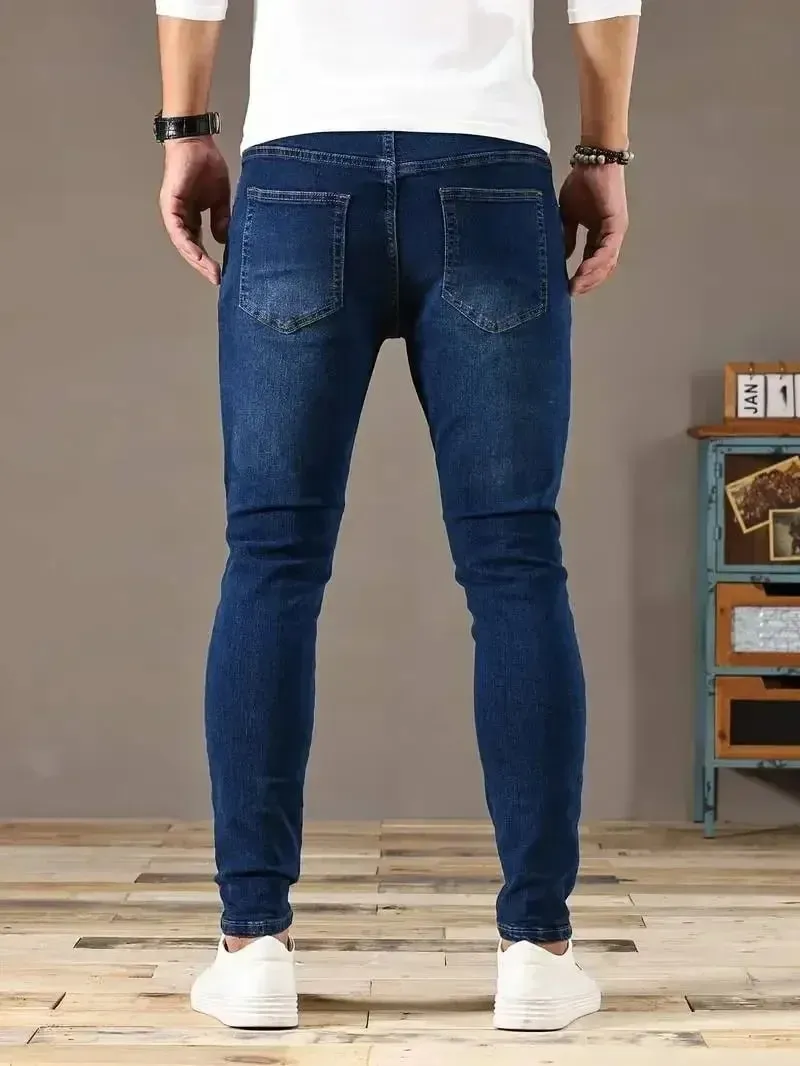 2025 Forår Nye Herre Slim Fit Klassiske Skinny Jeans Casual Street Style Casual Herre Skinny Jeans Mand Slim Fit Pencil Denim Blå
