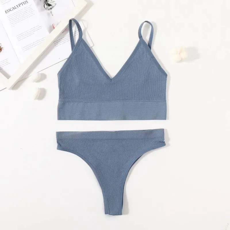 Women Seamless Bra And Panties Set Low Waist High Leg Cut Thongs Non-Wire Bra Top Sexy Lingerie Ladies U-Back Underwear Set