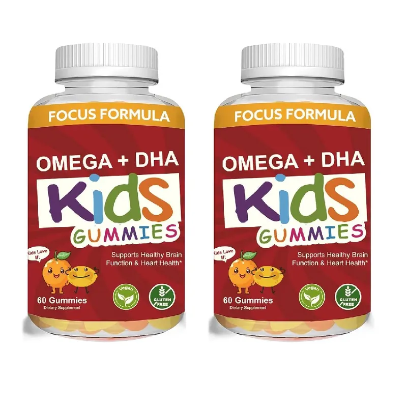 + DHA Gummies for Kids with Omega 3 6 9 + DHA Vitamin C - Healthy Brain Function Vision & Heart Health Vegetarian
