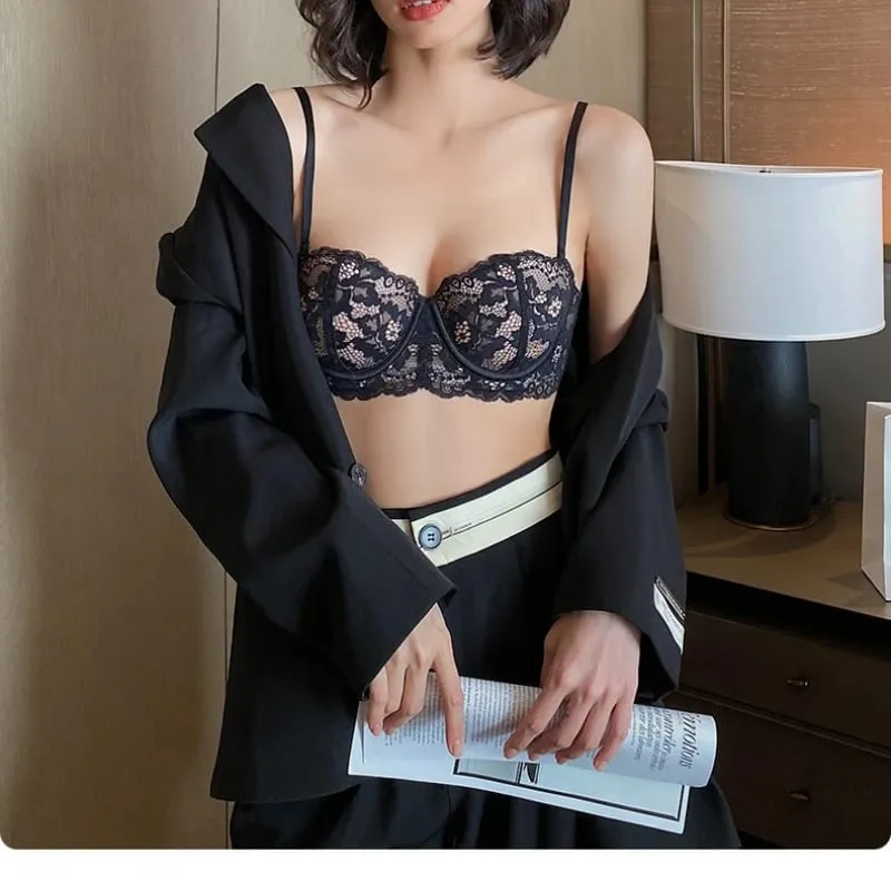 1/2 Cup Lace Bra Women Sexy Floral Underwire Underwear Ladies Push Up Brief Sets Comfortable Bra Half Cup Brassiere Lingerie