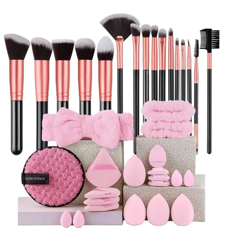 16Pcs Professional Makeup Brush Set Eye Shadow Contouring Foundation Highlight Setting Powder Blending Makeup Sponge Powder Puff