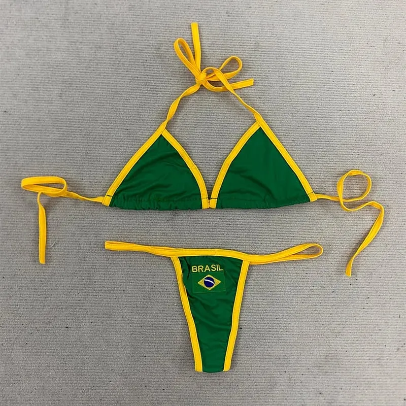 2026 New Summer Embroidery Lingerie Set Sexy Sports Style Bra & Thong Panties Brazilian Bikini Split Underwear Suit