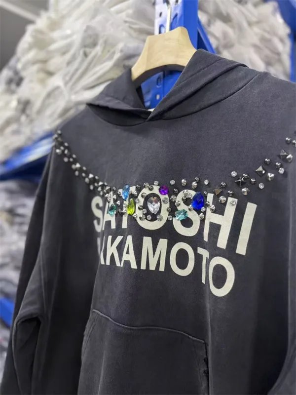 Autumn/Winter SN Necklace Letter Print Washed Vintage Hoodie High Street Casual Cotton Loose Sports Versatile Trendy Tops Men