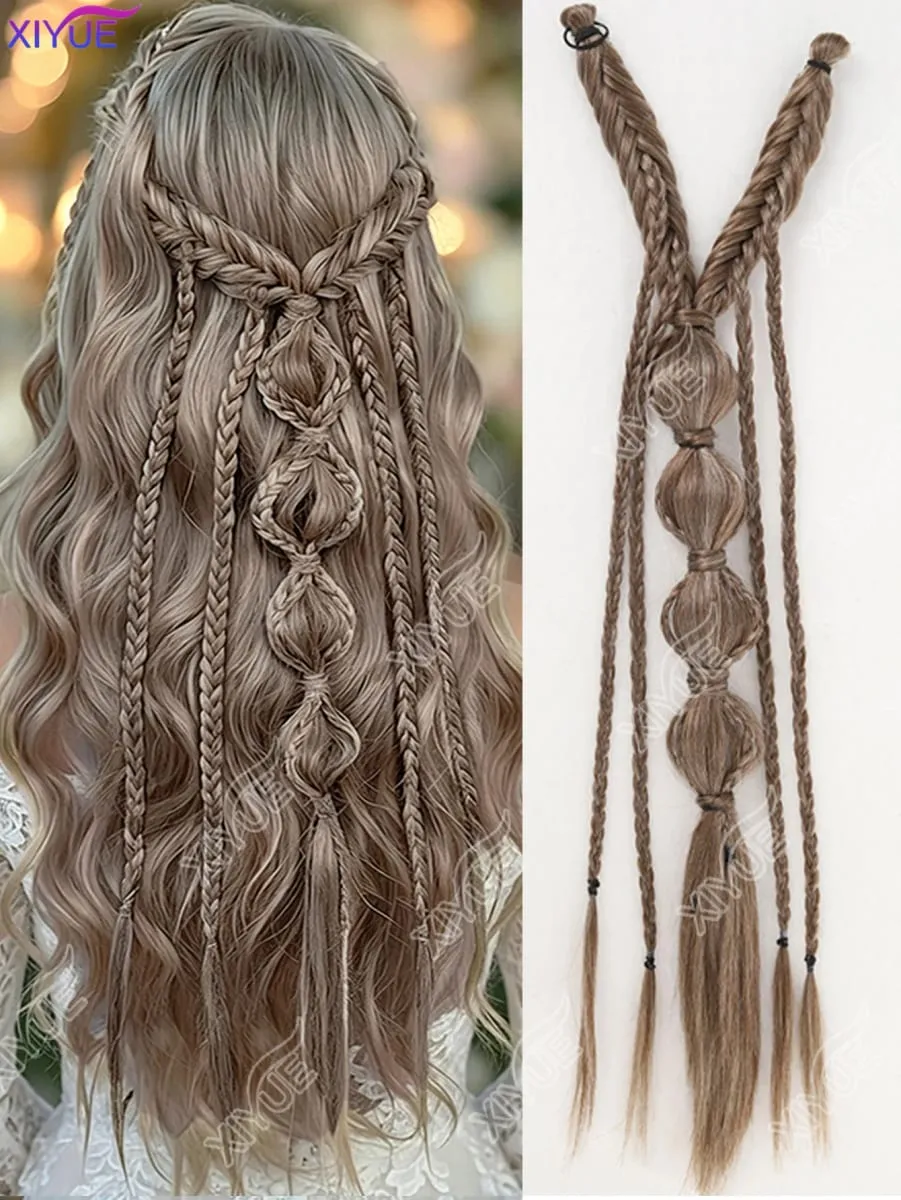 X Bohemia Clip in Hair Extensions 24 Inches Fairy Hair Wig Hairpieces Synthetic Handmade Synthetic Weaving Hair Extensions Girls
