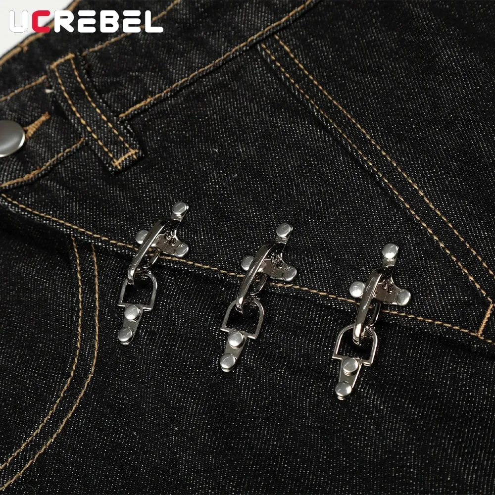 Airplane Buckle Jeans Mens High Street Wide Leg Baggy Denim Pants Man