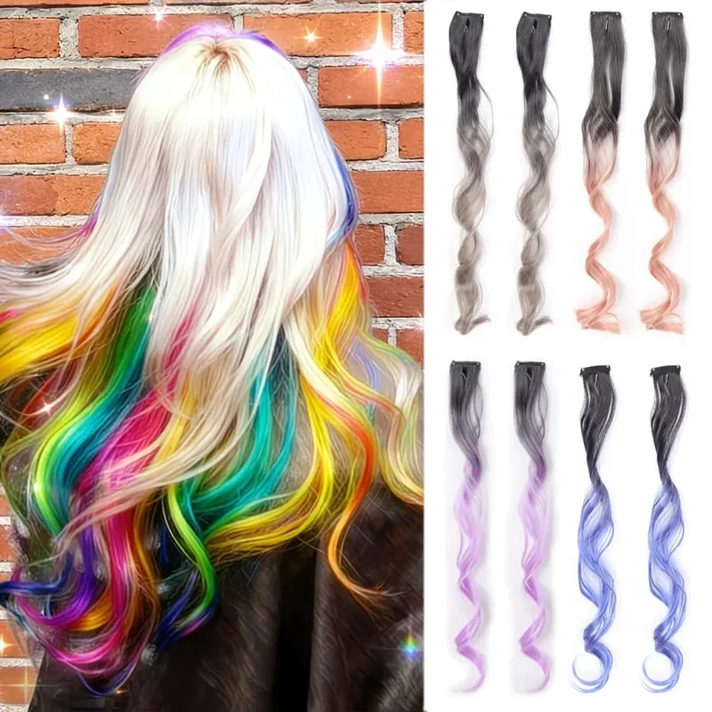 2pcs Clip-On Curly Wavy Hair Extensions Colorful Synthetic Fiber Hair Pieces For Y2K Party Women Hair Accessories
