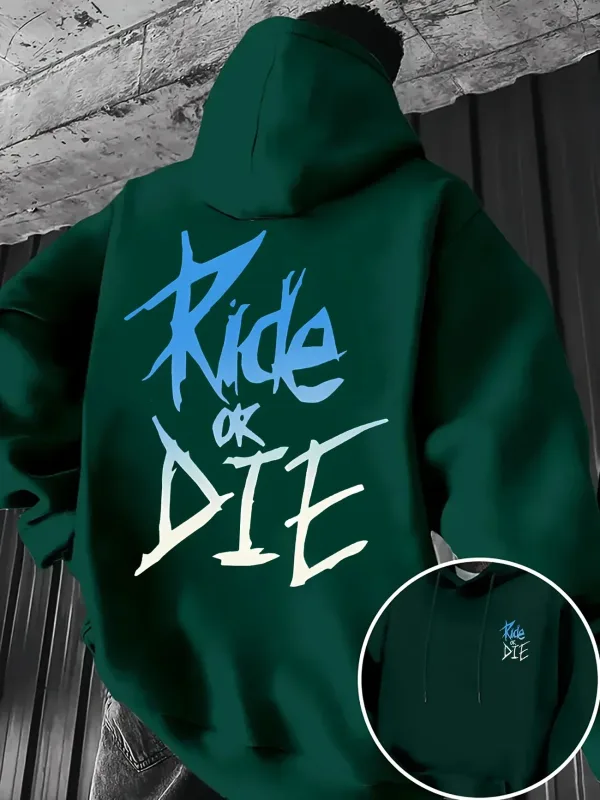 Men's Hoodie with Ride or Die Lettering Print Adult Pullover Sweatshirt Street Casual Comfortable Hip-Hop Long Sleeve Top
