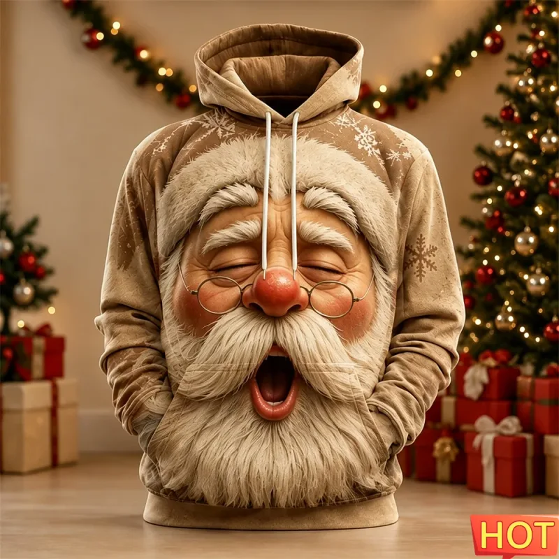 Men's Hoodie Funny Shocked Santa Claus Face Christmas Hoodie Breathable Pullover Sweatshirt for Christmas Holiday Party Wear Top