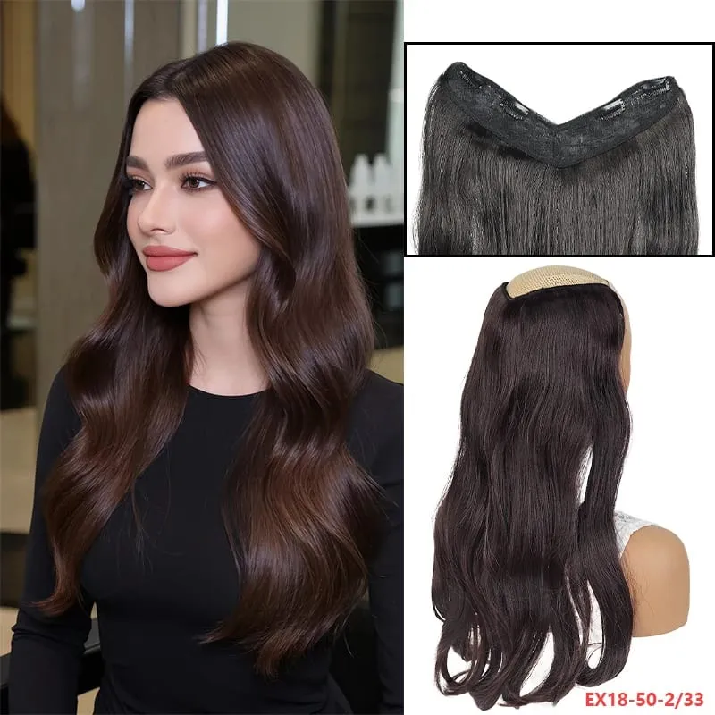 Peça de peruca em V de fácil encaixe, extensão de cabelo sintético ondulado de 20 "ou 24" adiciona comprimento e plenitude em segundos