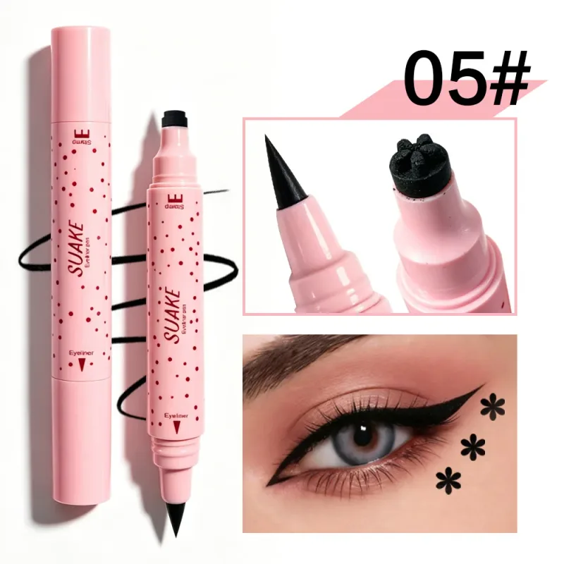 Pink Tube Star Heart Butterfly Stamp Liquid Eyeliner Dual-Ended Seal Stamp Eyeliner Pen 2in1 Quick-drying Black Eye Liner Makeup