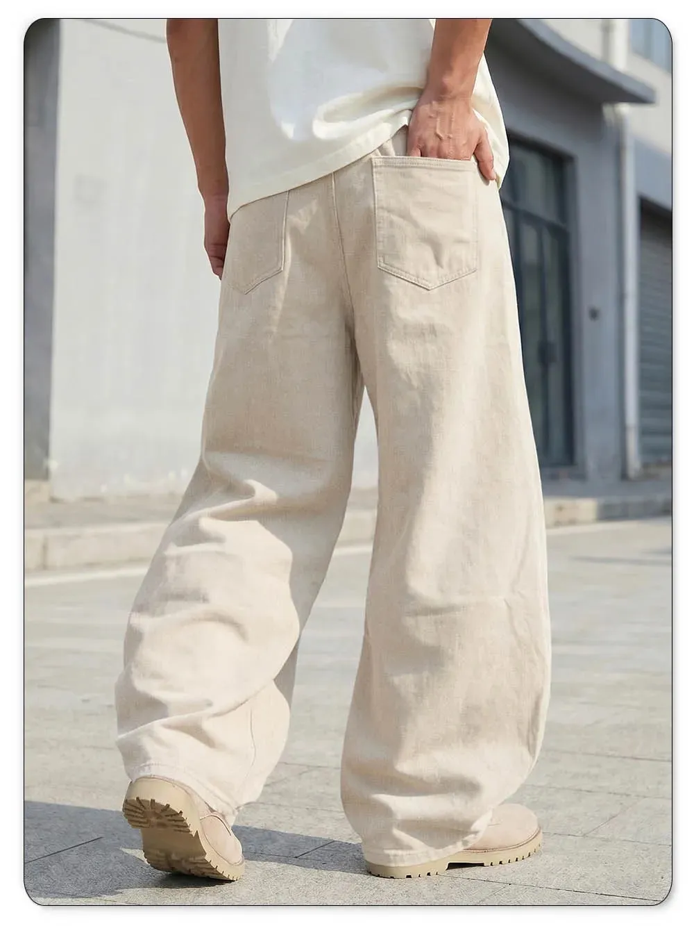 Men's American Beige Loose Wide Leg Jeans High Waisted Streetwear Hip-Hop Fashion Loose Denim Pants Y2K Retro Casual Pants