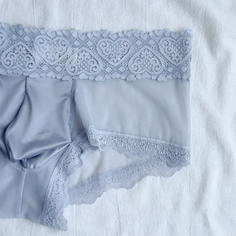 Heren Ijs Zijde Kanten Rand Dunne Naadloze Slips Glanzend 3D Zakje Lichtgewicht Ondergoed Slipje Comfortabele Dagelijkse Lingerie