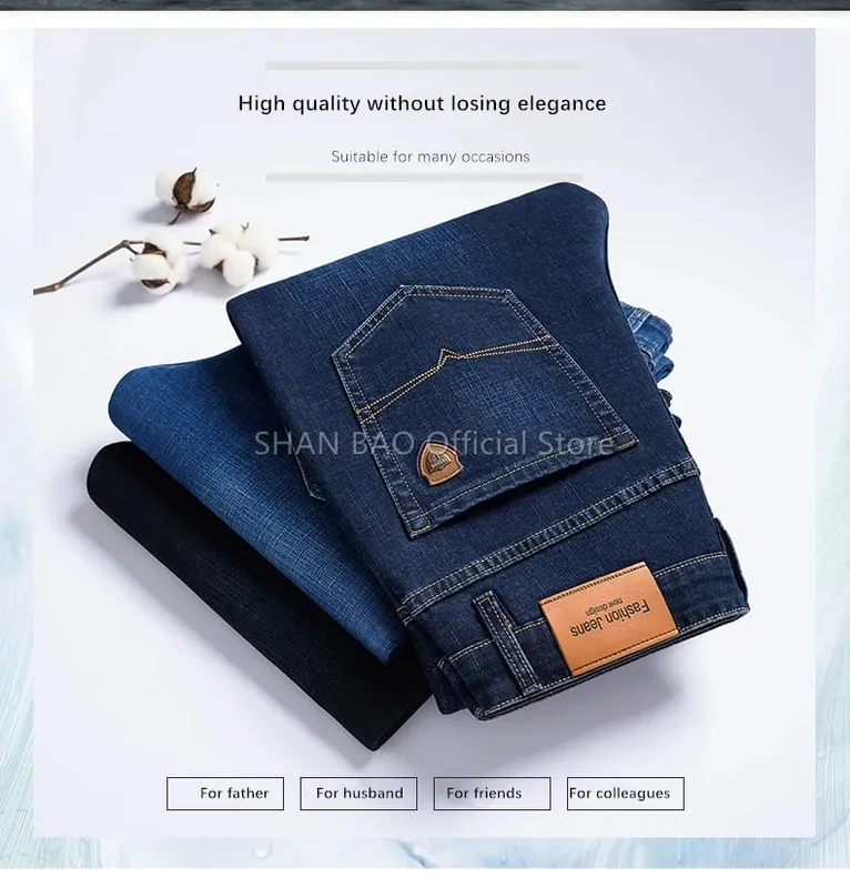 BAO 2026 automne printemps ajusté droit stretch denim jean style classique badge jeunes hommes d'affaires jeans décontractés pantalon