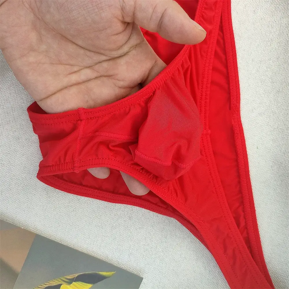 Men's Ultra-low Waist Bugle Pouch Bikini Briefs Sexy Tight Transparent Underwear Male Ice Silk Ultra-thin Underpants Plus Size