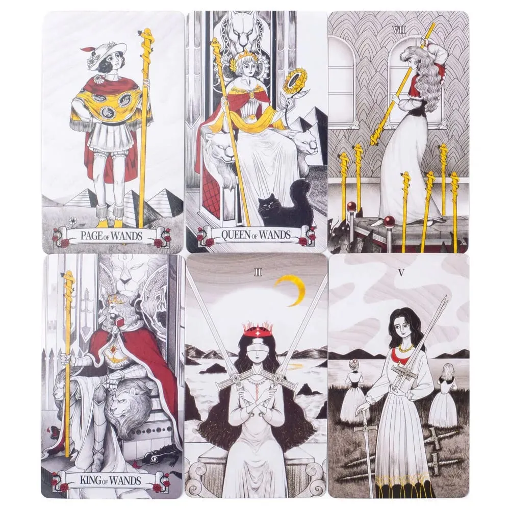Secret Mirror Tarot Cards 10.3*6Cm Feminine Art Tarot In Rich Symbolism with Monochrome Realm:Black White Red Gold