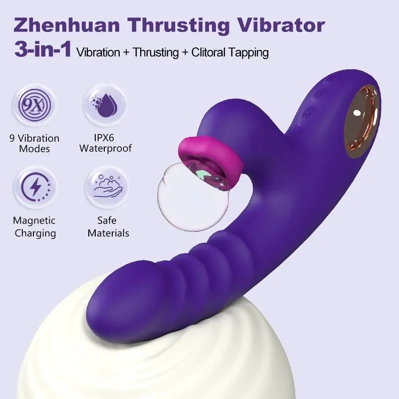 Thrusting Dildo Vibrator Vagina Massager Clitoris Stimulator APP Control 9 Telescopic 9 Flapping Modes 2 in 1 Sex Toys for Women