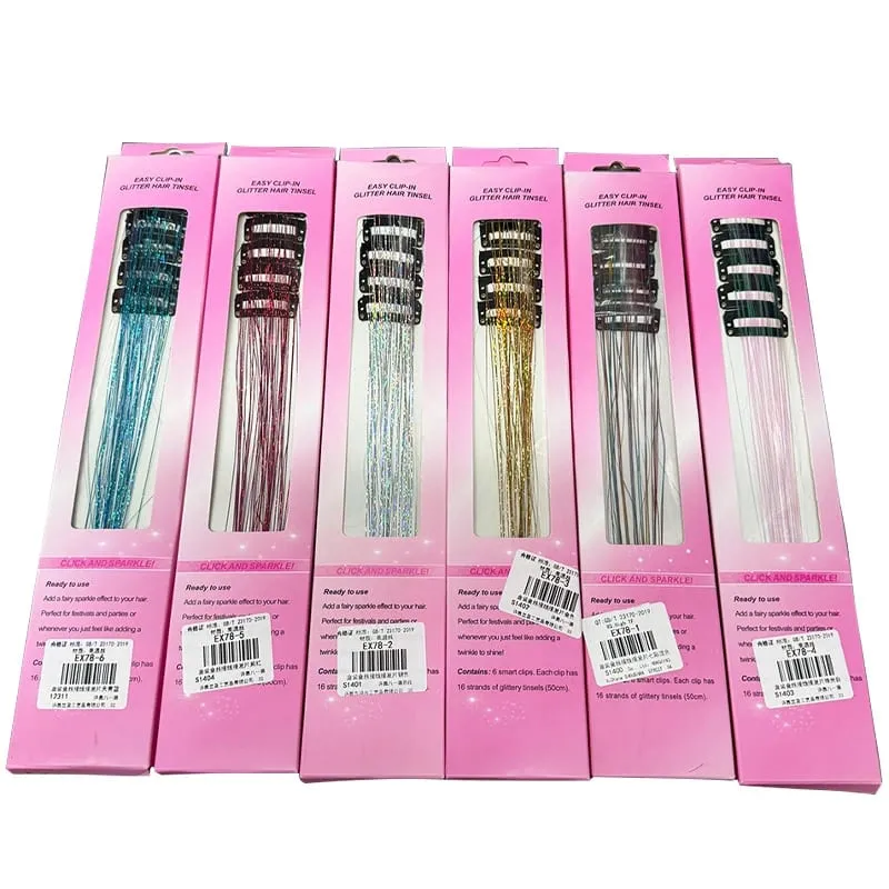 20 Inch Synthetic Hair Extensions -12 Piece Set of Colorful Glitter Hair Accessories Suitable for Girls' Party Birthday Gifts