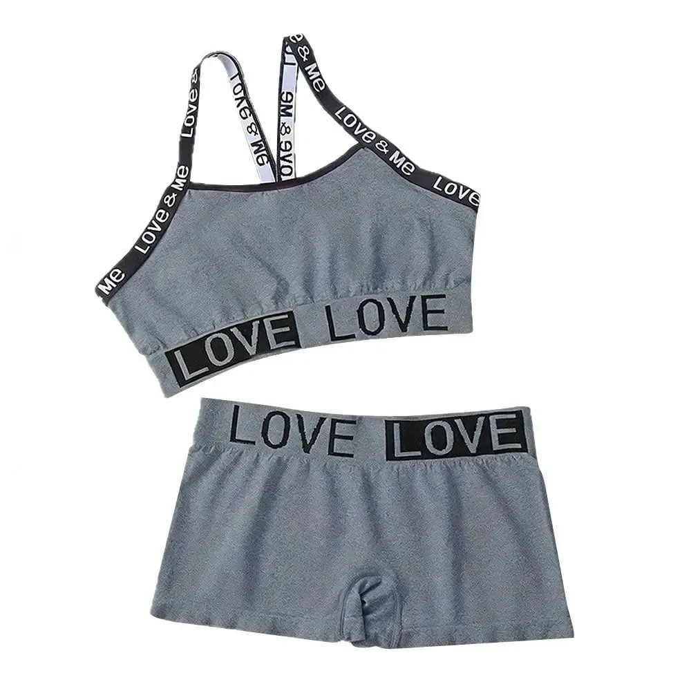 1Set Casual Letter Women Seamless Bra Set V-Neck Breathable Lingerie Set Elastic Comfortable Sport Brassiere