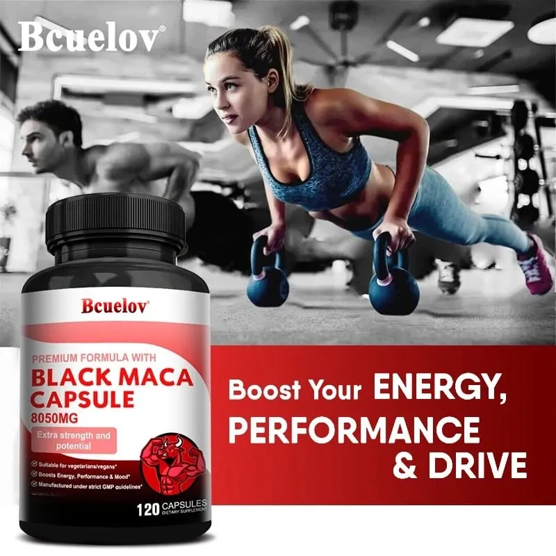 Výkonný doplněk Black Maca pro muže a ženy Zlepšení energie Vytrvalost Zdraví svalové hmoty Veganská kapsle Maca Root