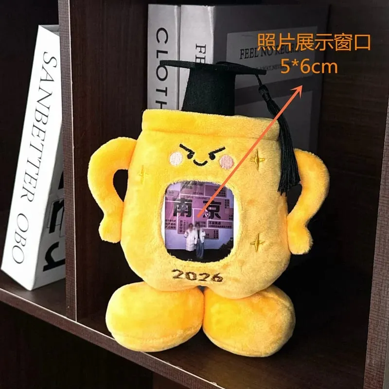 20cm Yellow Trophy Graduation Plush Toy Stuffed Showing a Photo University College Doctor Bachelor Souvenir Present