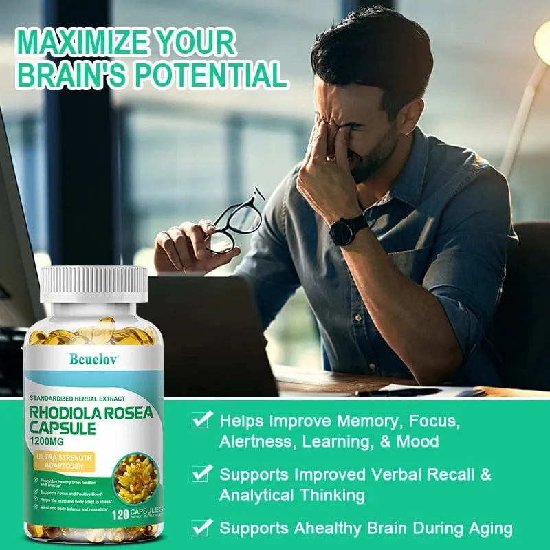 Rhodiola Rosea - Herbal Energy Supplements for Supporting Stress Relief Energy and Exercise Endurance - Vegan Gluten Free
