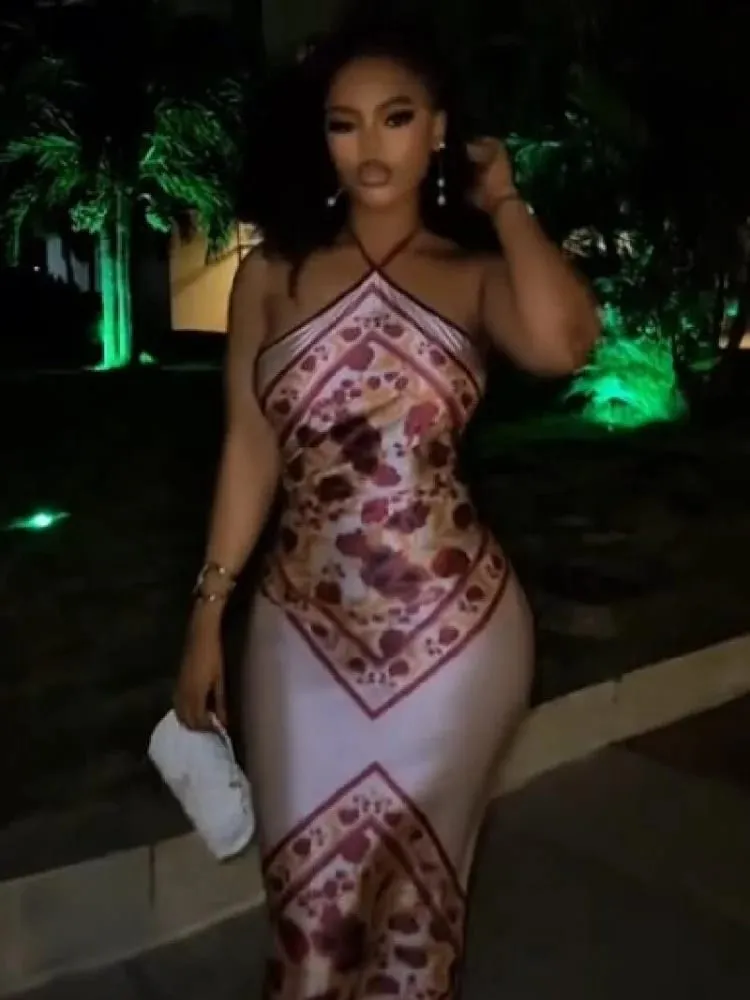 Chique elegante vestido de cetim floral impressão magro bodycon vestidos femininos festa de noite casamento convidado verão streetwear