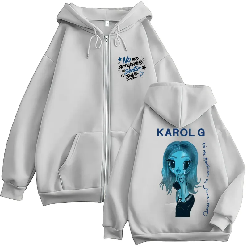 Karol G No Me Arrepiento De Sentir Tanto New Album Zip Up Hoodies Fashion Aesthetic Music Men Sweatshirt Oversized Fleece Coats