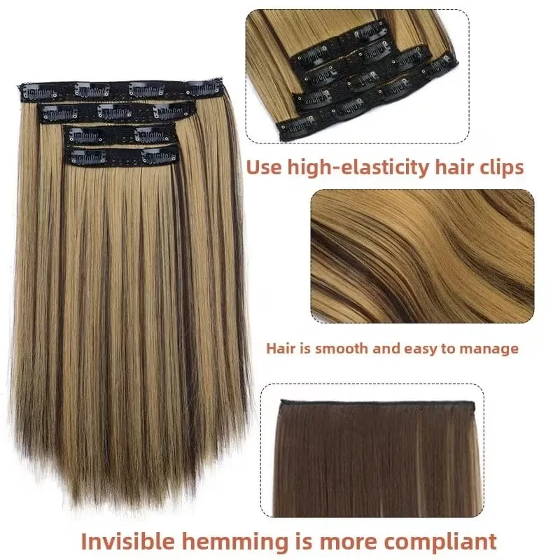 14Inch Synthetic Short Straight Hair Extension 4pcs/set Clip in Length & Volume Hairpiece for Women Everyday Style