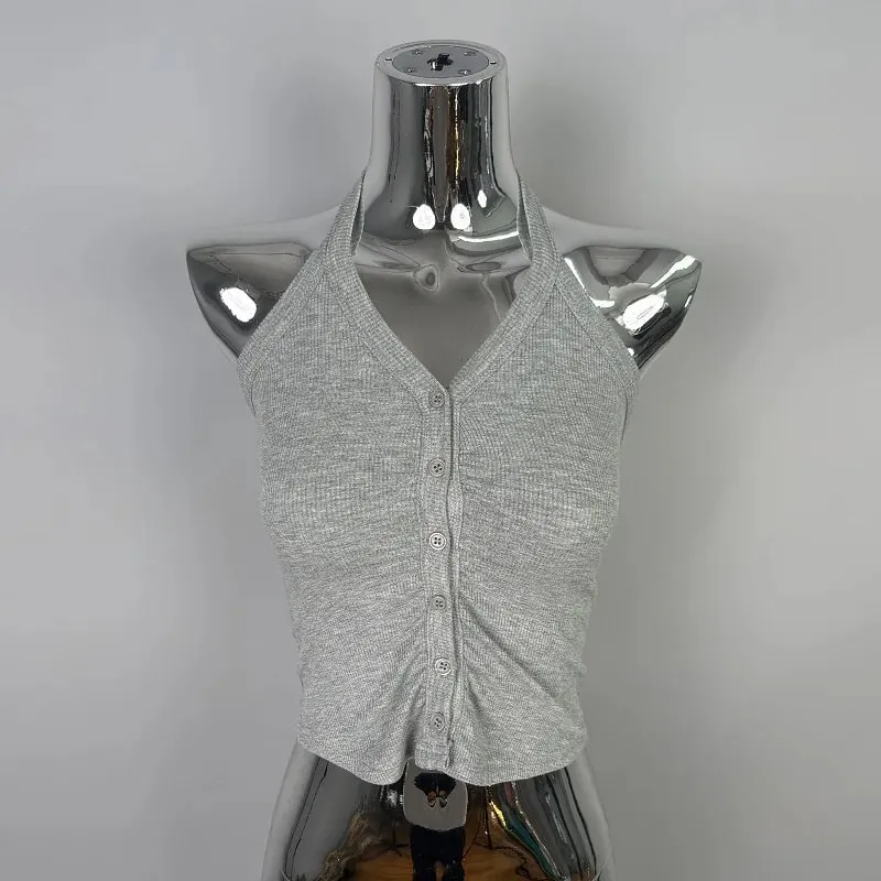 Korean Dongdaemun Pure Desire Spicy Girl Camisole Sexy Slim Women's Crop Tops Feminine Neck Hanging Halter Tank Top Y2K Clothes