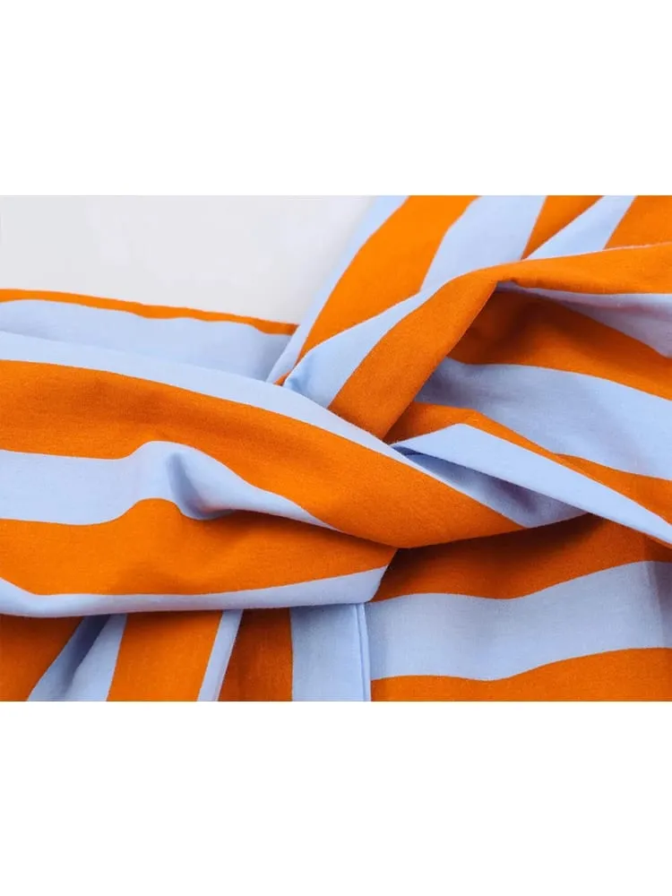 Fashion Women Stripes Print Sling Dress Sleeveless Bow Front Loose Fit Backless Long Dresses Chic Lady Holiday Robe — image 4