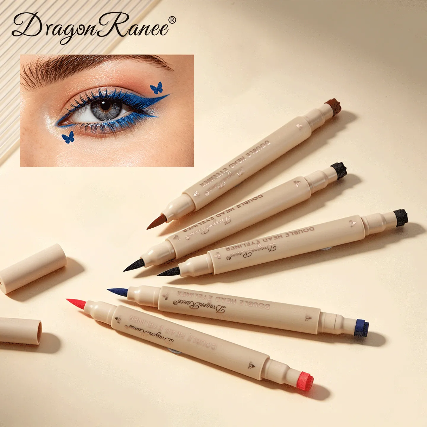 Double-ended Love Star Butterfly Liquid Eyeliner Waterproof Smudge-Proof Quick Drying 2 in 1 Colorful Stamp Eye Line Pen Makeup