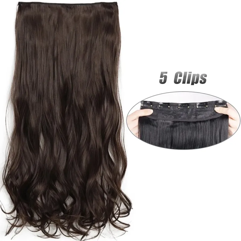 Long Wavy 5 Clip In Hair Extension Mga Synthetic Fiber Hairpieces na 22/32'' Black Blonde Mixed color False Hair Daily Use