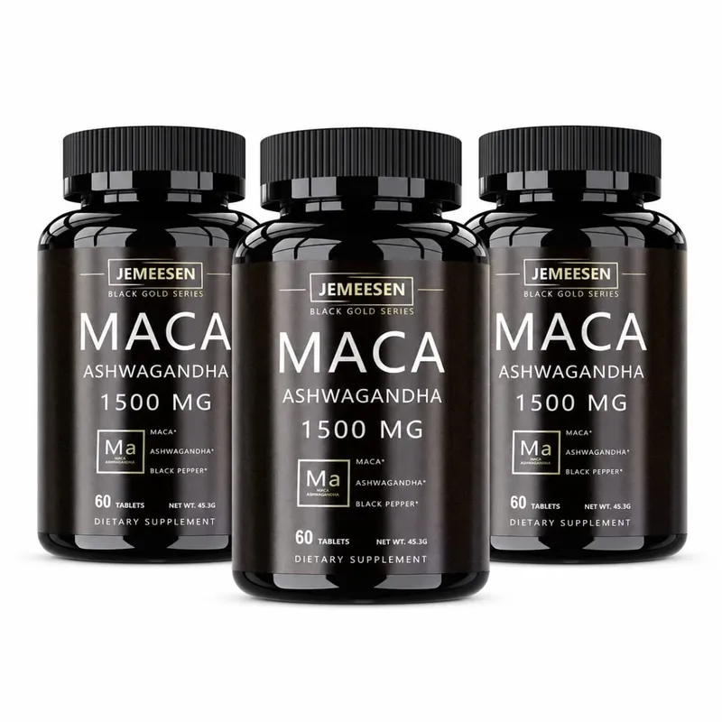 Organic Maca gyökérpor kapszula 1500 mg Maca gyökér kivonatot tartalmazó ashwagandha feketebors-kiegészítő férfiaknak