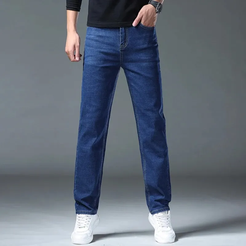 2026 Stretch Stretch Fashion Classic Blue Black Work New Business Men's Jeans Casual StraightDenim Trousers Male Brand Clothing