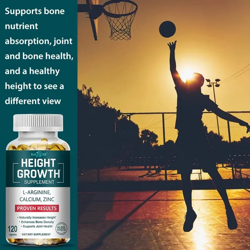 Suplementos para crescimento de altura, cálcio, vitamina D3, zinco, fortalecimento ósseo, aumento natural de altura para crianças, adolescentes e adultos