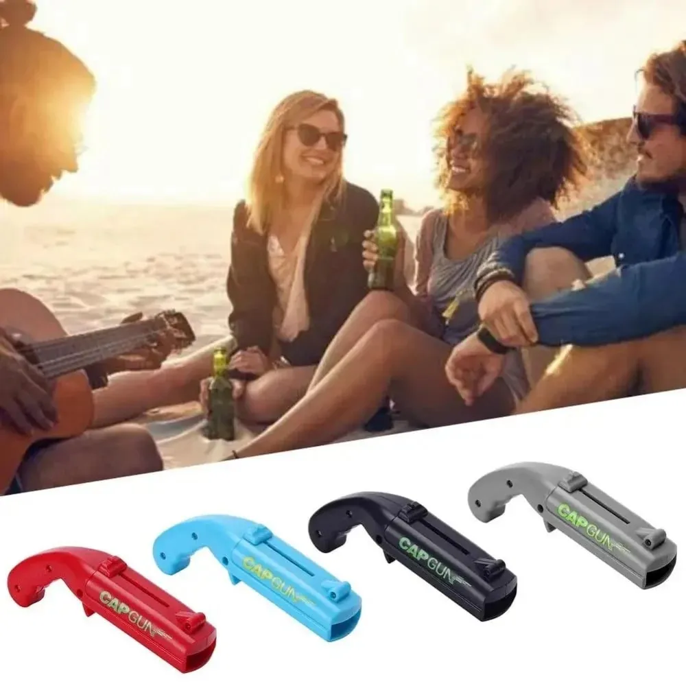 Portable Creative Cap Gun Flying Cap Launcher Beer Bottle Opener Novelty Fun Beverage Opener Tool Kitchen Party Gift Accessories