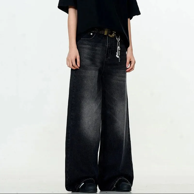 Simple Men's Denim Trousers Solid Color Washing American Style Casual Pants Straight Leg Baggy Male Jeans Spring 9W667