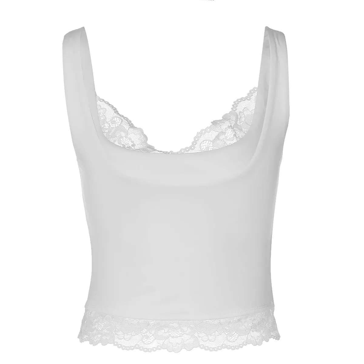 Hugcitar 2026 Fashion Square Neck Patchwork Lace Straps Sexy Crop Tank Top Spring Summer Women Clothes Holiday Streetwear Club — image 6