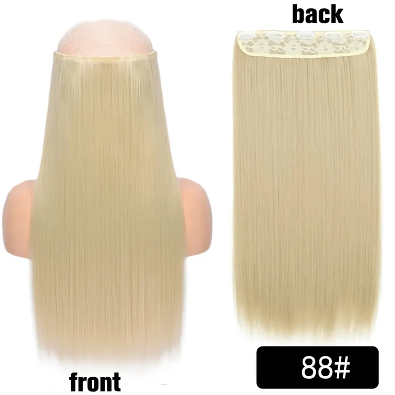 Longo reto encaracolado uma peça 5 clipes clip-in extensões 22 Polegada penteados resistentes ao calor cor mistura loira pedaço de cabelo para mulher