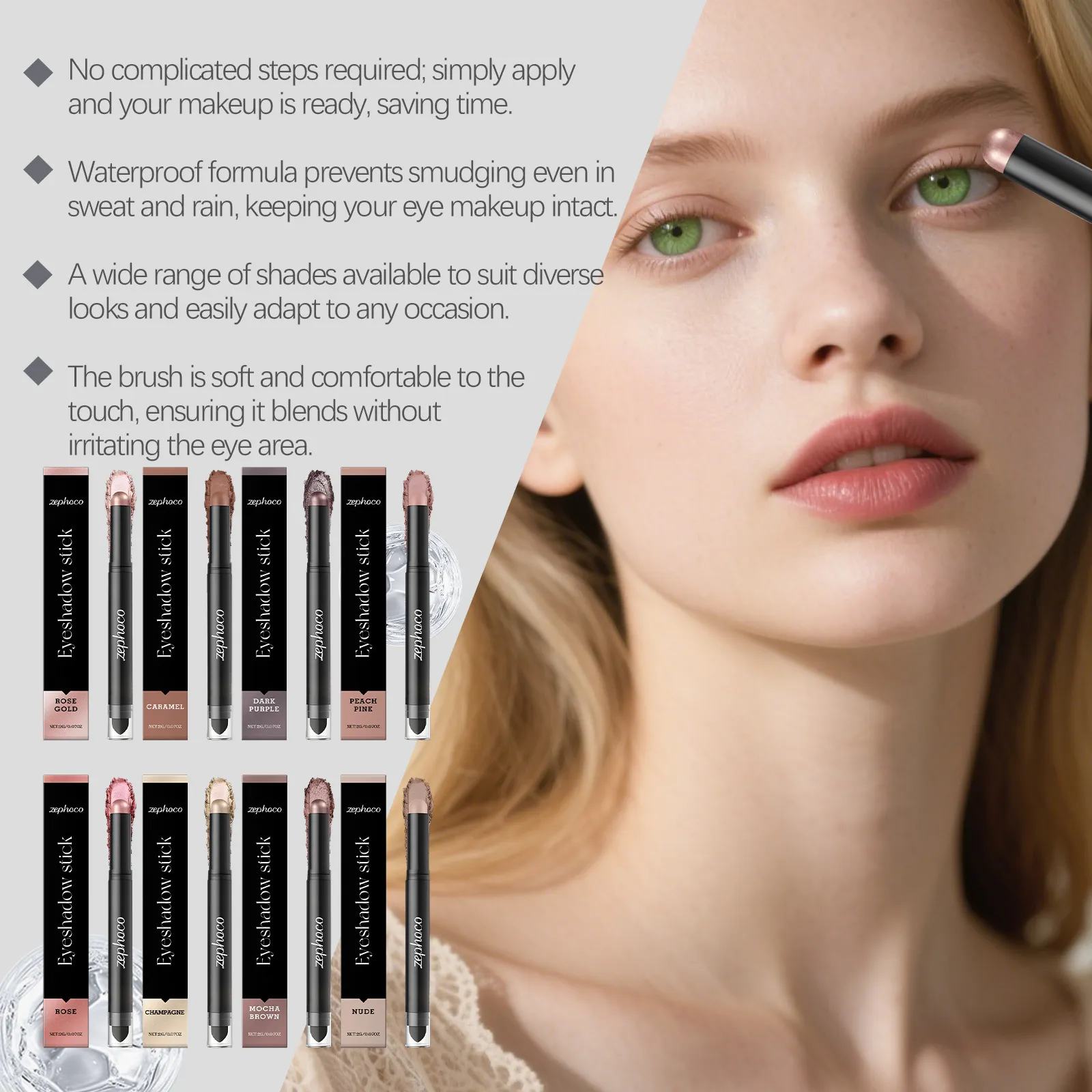Waterproof Eye Shadow Stick with Brushes Long Lasting High Pigmented Double Head Eye Shadow Stick 8 Colors Maekup