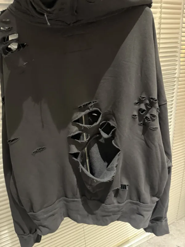 High Quality Ripped Hole Zipper Sweatshirts Hip Hop Woman Hoodies Streetwear Men Clothing
