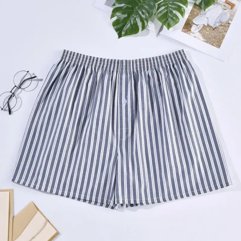 Panlalaking Boxer Shorts Kaswal na Cotton Sleep Underpants Panlalaking Kasuotang panloob Arrow Panties Striped Plaid Maluwag Kumportableng Homewear XL-4XL