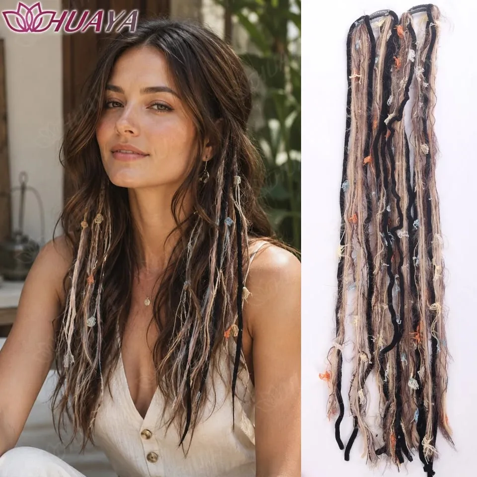 Synthetic Colorful Clip-in Hair Extensions Boho Yarn Dreadlock Braids Festival Party Hair Accessories for Women