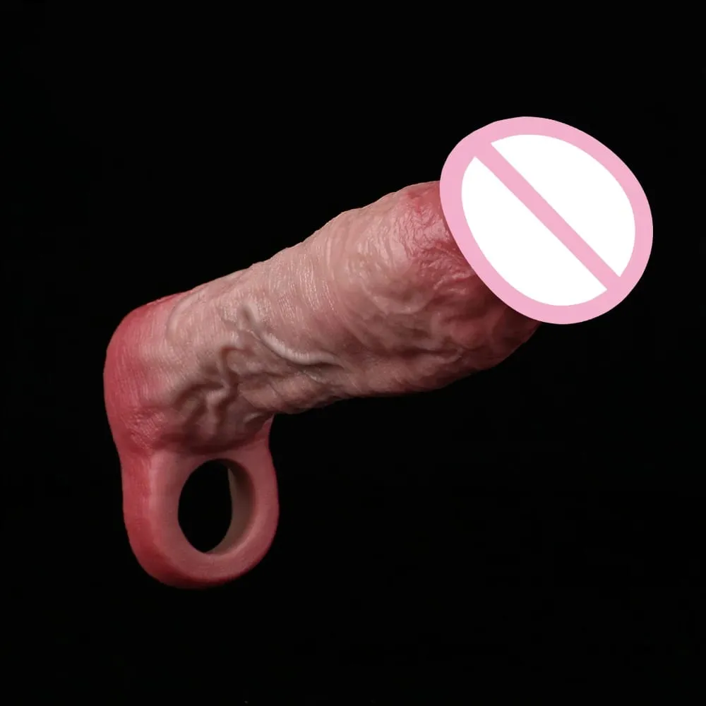 Reusable Penis Sleeve with Realistic Closed Head And Cock Ring Dick Enlargement Comdom Delay Ejaculation Sex Toys for Men