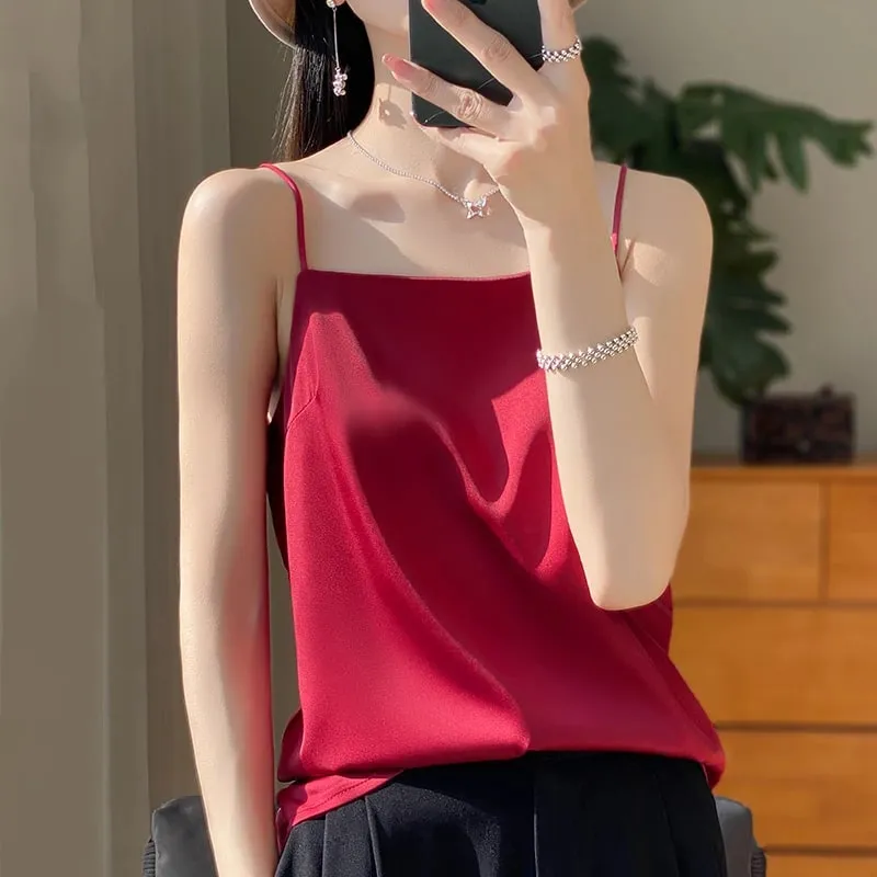 Ny is silke sexet satin rem dame forår/sommer vest ensfarvet ærmeløs sexet komfortabel silke undertøj vest RW-D19