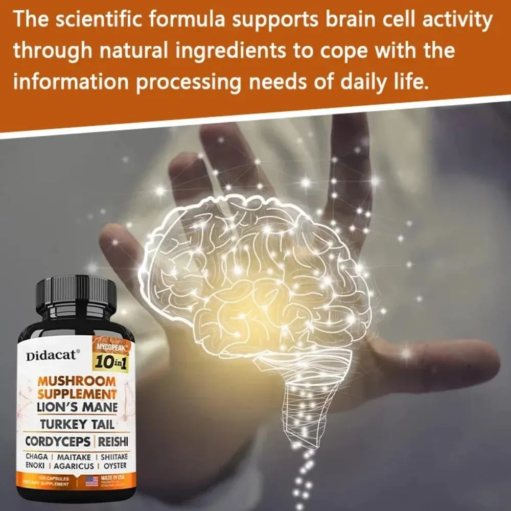10x Mushroom Complex - Brain Nervous System Health and Memory Supplements Immunity Sleep Energy Mood Support
