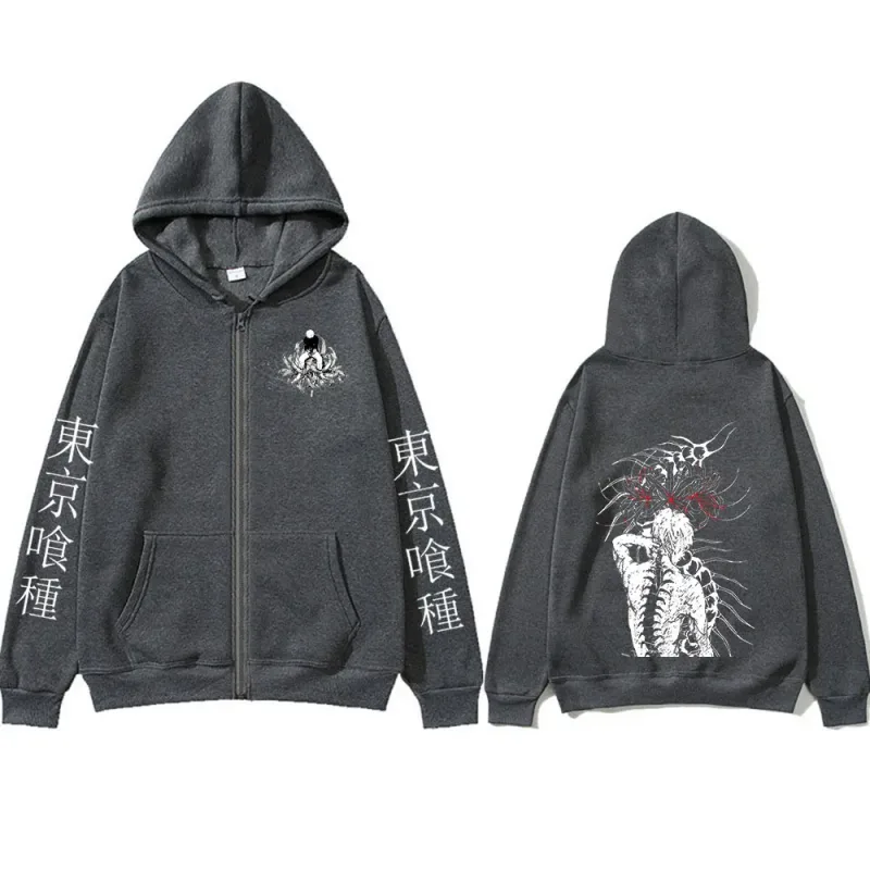 Anime Tokyo Ghoul Ken Kaneki Graphic Zipper Hoodies Men Women Fashion Zip Up Hooded Sweatshirts Long Sleeves Jacket Caots Hoodie