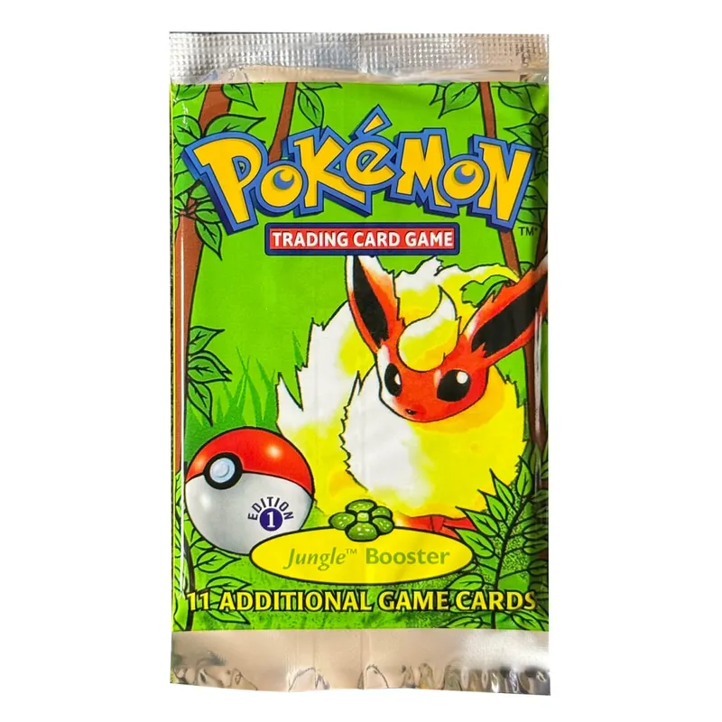 بطاقات وكيل البوكيمون حزمة معززة الغابة الإصدار الأول 11 بطاقة/حزمة Flareon Scyther Wigglytuff حقيبة هدايا بطاقة TCG